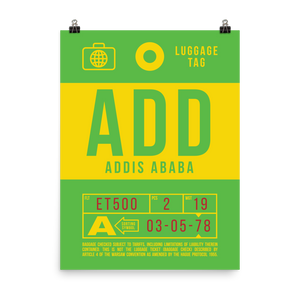 Addis Ababa Luggage Tag Poster - 18"x24" V1 (PRINT ONLY - NOT FRAMED)