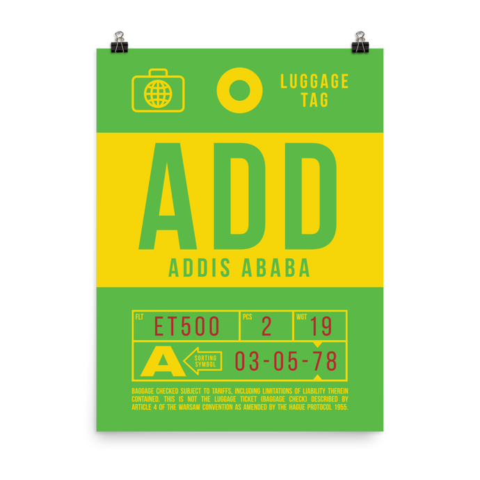 Addis Ababa Luggage Tag Poster - 18