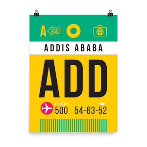 Addis Ababa Boarding Pass Poster - 18"x24" V1 (PRINT ONLY - NOT FRAMED)