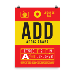 Addis Ababa Boarding Pass Poster - 18"x24" V2 (PRINT ONLY - NOT FRAMED)