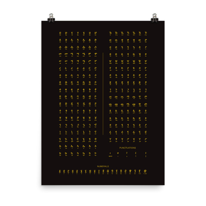 Ethiopian Alphabet Printed Poster Black 18