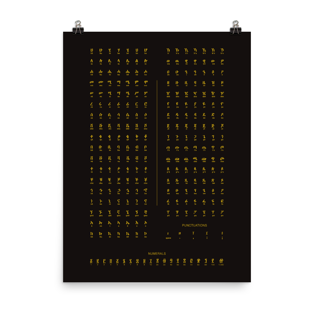 Ethiopian Alphabet Printed Poster Black 18