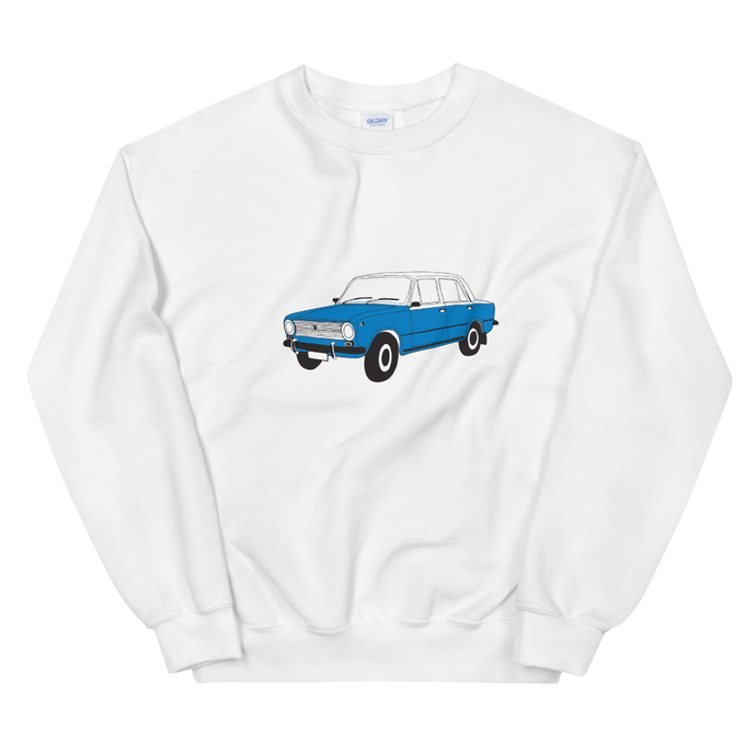 The Blue Donkey (Lada Taxi) Unisex Sweatshirt White