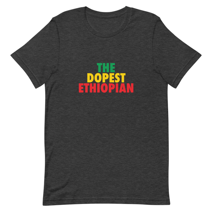 The Dopest Ethiopian Unisex Tee Green/Yellow/Red Dark Heather gray